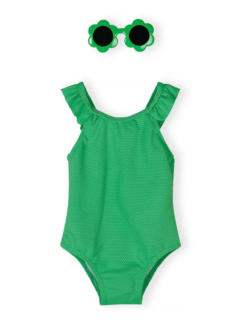 MINOTI Girls neon one-piece swimsuit with floral sunglasses